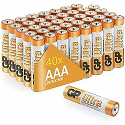 Piles AAA - Lot de 40 Piles | GP Ultra | Batteries Alcalines AAA LR03 1,5v |Longue durée, très puissantes, utilisation quotidienne