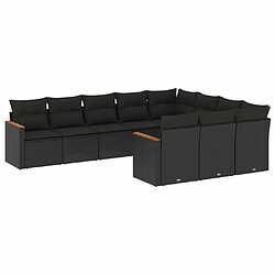 Maison Chic Salon de jardin 10 pcs avec coussins, Ensemble Tables et chaises d'extérieur noir résine tressée -GKD230047