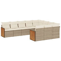 Maison Chic Salon de jardin avec coussins 10 pcs | Ensemble de Table et chaises | Mobilier d'Extérieur beige résine tressée -GKD63060