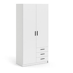 Cstore Armoire VEGA - Décor Blanc mat - 2 portes + 3 tiroirs - L 98,5 x P 49,6 x H 200,4 cm