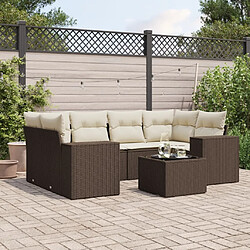 vidaXL Salon de jardin avec coussins 7 pcs marron résine tressée