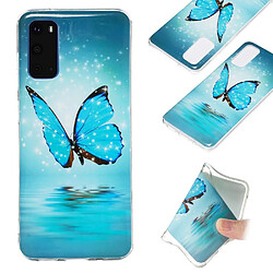 Coque en TPU noctilucent imd papillon bleu pour votre Samsung Galaxy S20