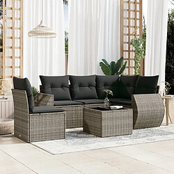 vidaXL Salon de jardin 6 pcs avec coussins gris résine tressée