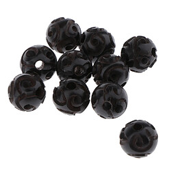 Acheter 10 Lot De Perles En Bois Noir Bouddhiste Imprimer Des Perles Collier Anlets Key Decor 8 MM