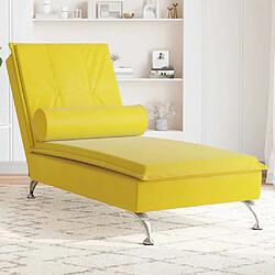 vidaXL Chaise longue de massage avec traversin jaune velours