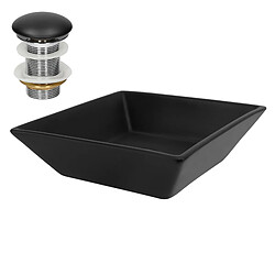 ML-Design Vasque à poser céramique noir lavabo avec garniture de vidage noir 410x410x120mm