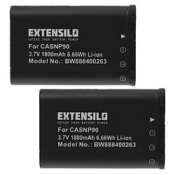 Vhbw EXTENSILO 2x Batteries remplacement pour Casio NP-90, NP-90DBA pour appareil photo, reflex numérique (1800mAh, 3,7V, Li-ion)