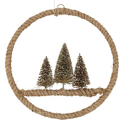 Ecd Germany Couronne de Noël décorative avec 3 sapins Ø37cm avec 50 LED blanc chaud sac jute