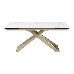 Avis Vente-Unique Table à manger extensible 6 à 10 personnes en céramique, verre trempé et métal - Effet marbre blanc et Doré - XERENA de Maison Céphy