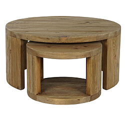 Pegane Set de 2 tables d'appoints rondes en bois de pin coloris naturel