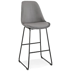 Alterego Tabouret de bar 'BULLY' en velours gris et pieds en métal noir