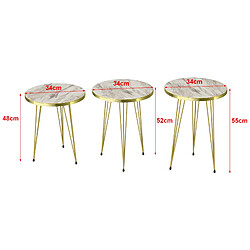 Helloshop26 Set de 3 tables d'appoint rondes gigognes marbre blanc or 03_0008403