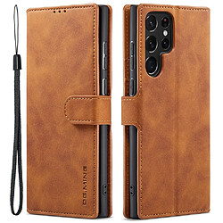 Etui en PU DG.MING style rétro, anti-rayures avec support marron pour votre Samsung Galaxy S22 Ultra 5G