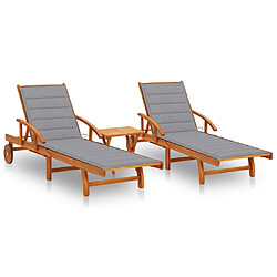 Maison Chic Lot de 2 Chaises longues avec table et coussins | Bain de soleil Relax | Transat Acacia solide -GKD61692