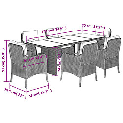 vidaXL Ensemble à manger de jardin coussins 7pcs Noir Résine tressée pas cher