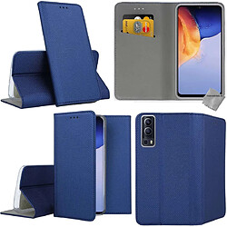 Htdmobiles Housse etui portefeuille avec coque intérieure en silicone pour Vivo Y72 5G / Y52 5G + verre trempe - BLEU MAGNET