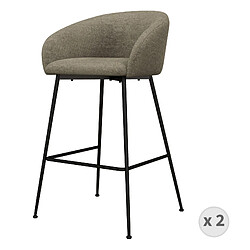 Moloo CHLOE-Fauteuil de bar en tissu Luxury Taupe et métal noir (x2)