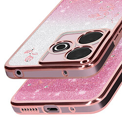 Avizar Coque Silicone pour Xiaomi Redmi 13 Motif Fleurs Pailletées et Strass Rose Champagne pas cher