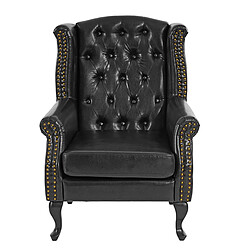 Mendler Fauteuil de luxe à oreilles Chesterfield similicuir ~ noir sans pouf