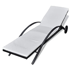 Maison Chic Chaise longue avec coussin | Bain de soleil Relax | Transat et roues Résine tressée Noir -GKD45764