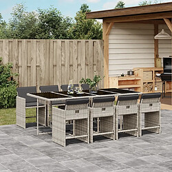 Maison Chic Ensemble à manger d'extérieur 9 pcs avec coussins,Salon de jardin,Mobilier de jardin gris clair rotin -GKD357772