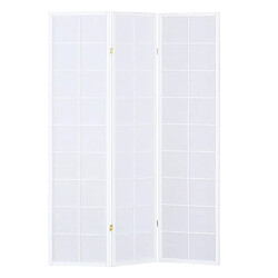 Pegane Paravent japonais grands carreaux bois blanc et papier de riz - 3 pans