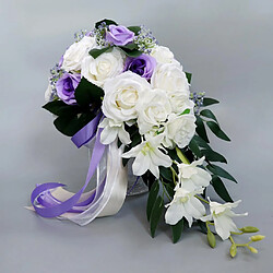 Mariage Main Bouquet De Mariée Tenant Des Fleurs Artificielles Blanc + Violet pas cher