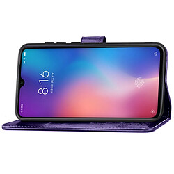 Wewoo Housse Coque Étui en cuir à Motif fleurs repiquées Lucky Clover pour Xiaomi Mi 9avec support et logements cartesportefeuille et dragonne violet pas cher