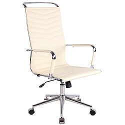 Decoshop26 Chaise fauteuil de bureau avec accoudoirs siège pivotant en métal chromé et PVC crème 10_0002367 