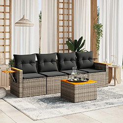 Maison Chic Salon de jardin 5 pcs avec coussins | Ensemble de Table et chaises | Mobilier d'Extérieur gris résine tressée -GKD91136