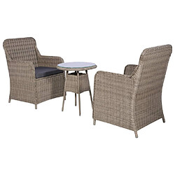 Maison Chic Ensemble de bistro 3 pcs avec coussins,Table + chaises + coussins de jardin Résine tressée Marron -GKD655821