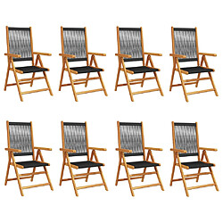 vidaXL Chaises inclinables de jardin lot de 8 noir bois massif acacia