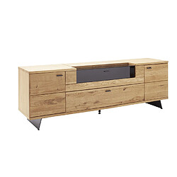 Pegane Meuble TV en bois coloris chêne sauvage - Longueur 210 x Hauteur 70 x Profondeur 50 cm