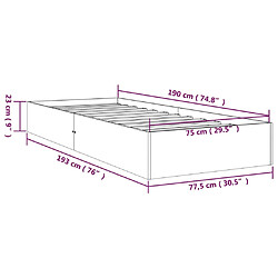 vidaXL Cadre de lit sans matelas marron miel bois massif 75x190 cm pas cher