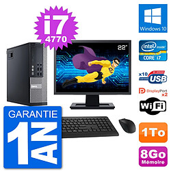 PC Dell 9020 SFF Ecran 22" Intel i7-4770 RAM 8Go Disque 1To Windows 10 Wifi - Occasion