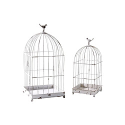 Aubry Gaspard Cages en métal laqué blanc vieilli (Lot de 2).