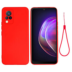 Coque en silicone, antichoc, découpe précise couleur unie avec sangle rouge pour votre Vivo V21 4G