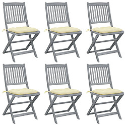 vidaXL Chaises pliables d'extérieur lot de 6 et coussins Bois d'acacia