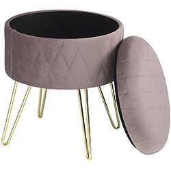 Helloshop26 Tabouret rembourré avec espace de rangement en velours rond rose 19_0000222