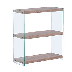 Pegane Etagère basse en verre à 3 niveaux coloris chêne - Longueur 75 x Largeur 29 x hauteur 81 cm