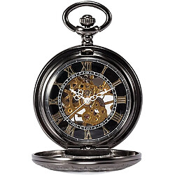 Chrono Montre de poche unisexe Chronus avec chaîne analogique à remontage manuel loupe squelette antique(noir)