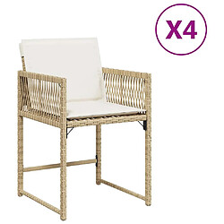 vidaXL Chaises de jardin avec coussins lot de 4 beige résine tressée