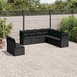 Maison Chic Salon de jardin 9 pcs avec coussins | Ensemble de Table et chaises | Mobilier d'Extérieur noir résine tressée -GKD90745