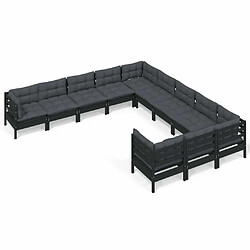 Maison Chic Salon de jardin 11pcs + coussins - Mobilier/Meubles de jardin - Table et chaises d'extérieur Noir Bois de pin -MN91825