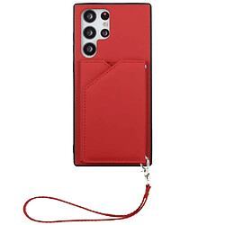 Coque en TPU + PU avec béquille et porte-carte rouge pour votre Samsung Galaxy S22 Ultra 5G