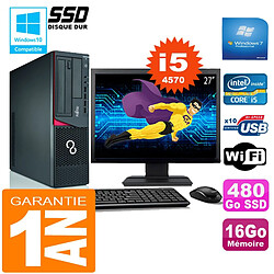 PC Fujitsu Esprimo E720 E85+ SFF I5-4570 16Go Disque 480Go SSD Wifi W7 Ecran 27" - Occasion