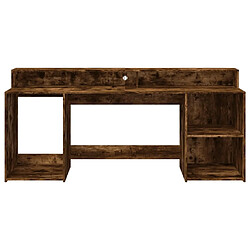 Avis Helloshop26 Bureau table poste de travail meuble d'ordinateur informatique étude et lumières LED chêne fumé 200 x 55 x 91cm bois d'ingénierie brun 02_0023788