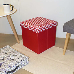 Jardindeco Pouf coffre carré pliable scandinave rouge.