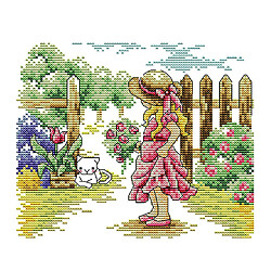 Fille dans le jardin estampillé kit de point de croix bricolage fait main couture 26x21cm 14CT