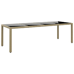 vidaXL Table de jardin avec dessus en verre beige résine tressée